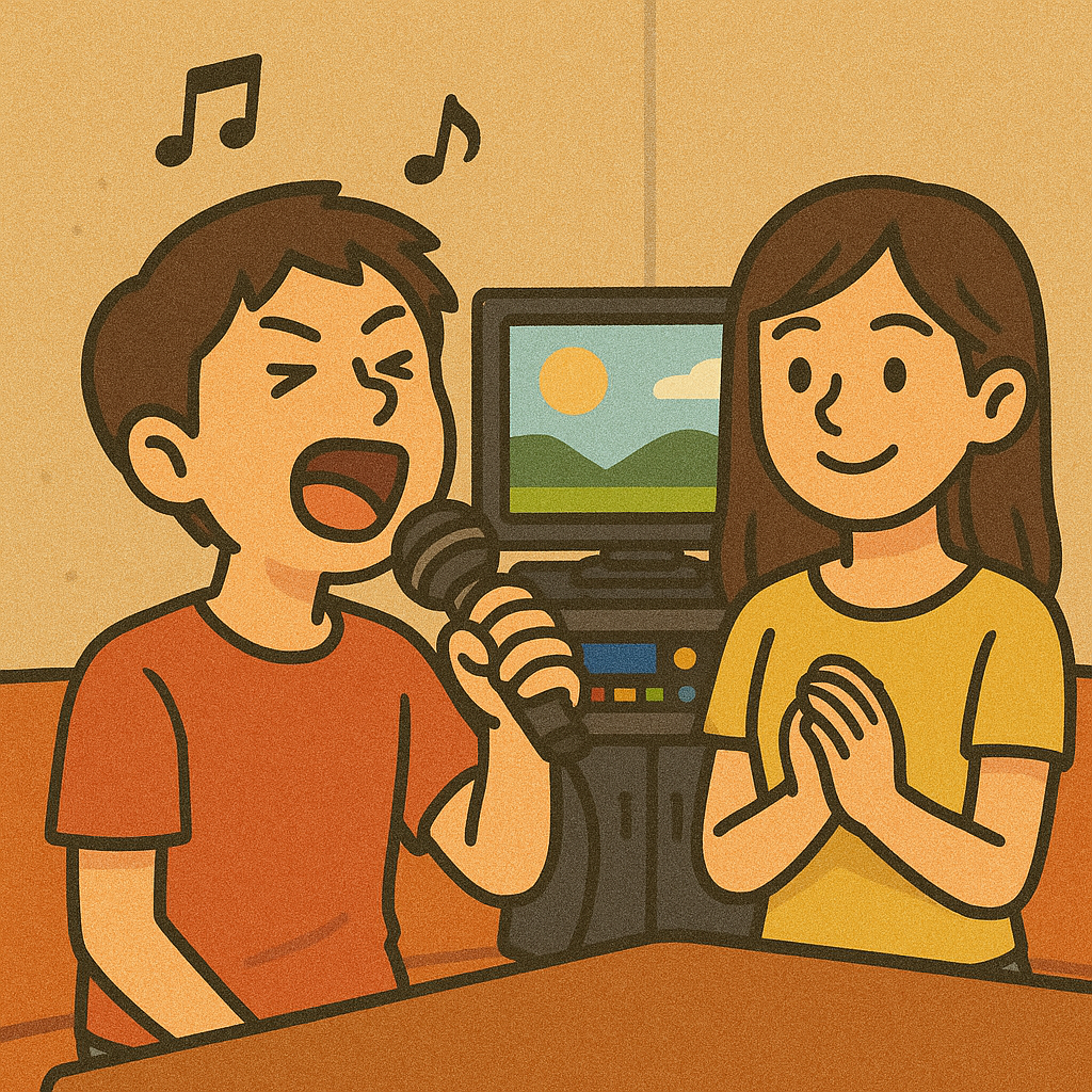 カラオケをする二人